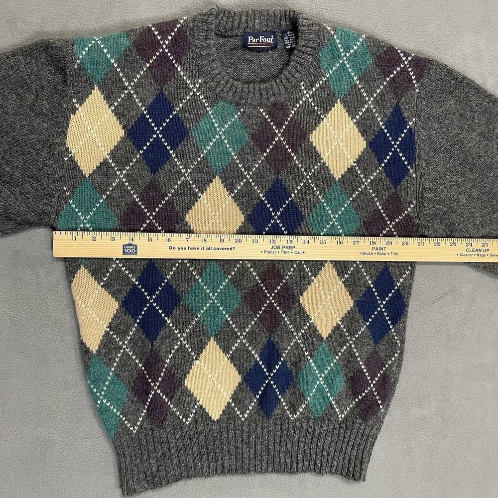 Par Four Sportswear Mens Sweater Sz L Wool Blend Argyle Diamond Pullover